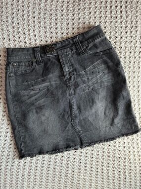 Y2K Arizona Jeans Co Denim Mini Skirt Sz 10 Black Wash Studded Rhinestones